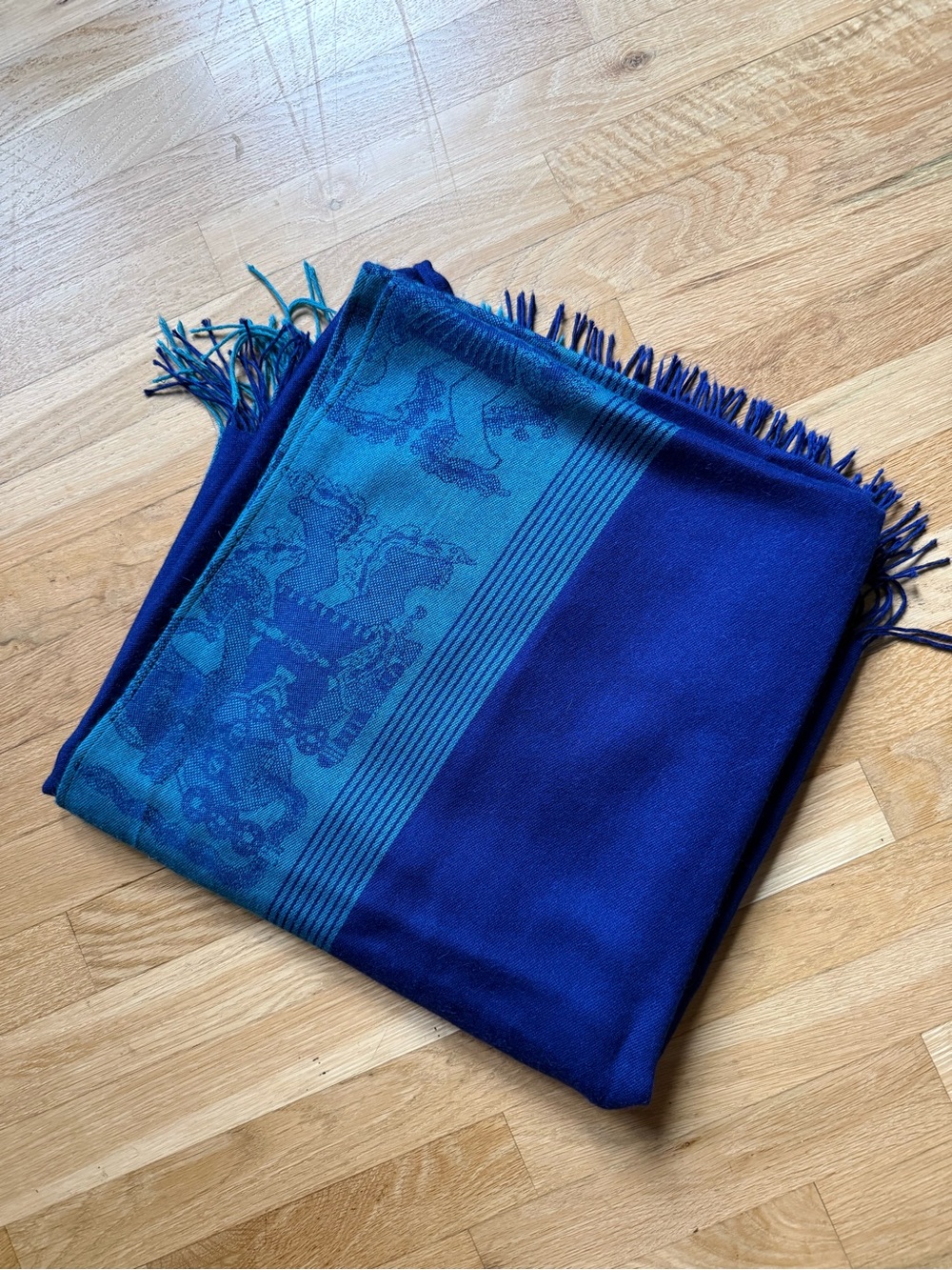 NEW Blue and Teal Woven Baby Alpaca Fringe Scarf from Machu Picchu